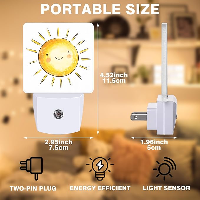 Night Light Watercolor Big Sun Night Lights Plug into Wall Smart Dusk to Dawn Sensor 0.5W Energy Efficient Led Lamp for Men Women Bedroom Bathroom Hallway Stairway Decor