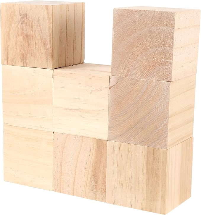 SINJEUN 8 Pack 2.75 Inch Wooden Block, Natural Unfinished Wooden Cube Solid Wood Block for Puzzle Making, DIY Projects, Home Decoration