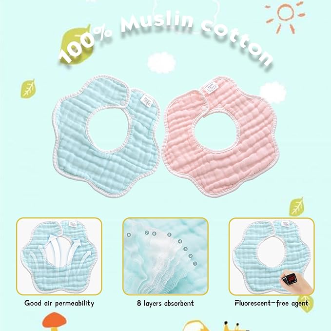Muslin Baby Bibs for Drooling and Teething Newborn Drool Bibs for Baby Girl Boy
