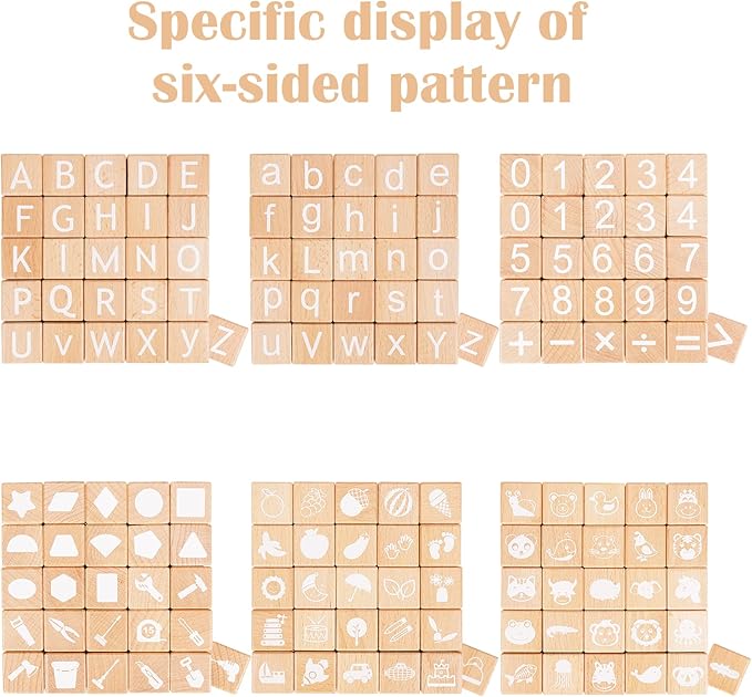 AXEARTE Alphabet Letters Stacking Blocks, 26 Wooden ABC Building Blocks for Toddlers, Number, Animals Icons on Every Side, Preschool Learning Educational Toys Montessori Sensory Toys for Kids