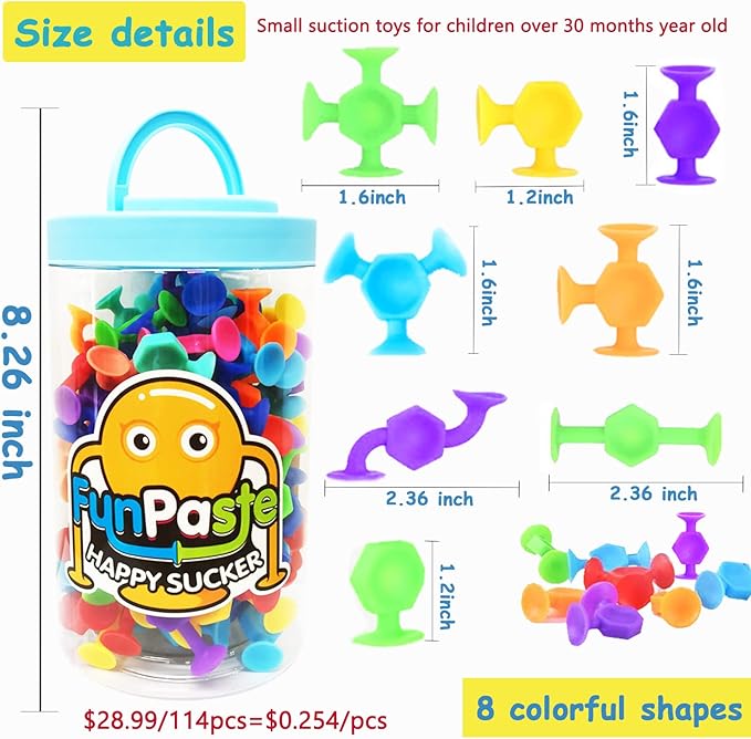 114pcs Suction Cup Bath Toys for Kids Toddlers Family Game - Preschool Learning Sensory Kindergarten Montessori Classroom Gift for Ages 3-8 Bathtub Window Toys for Autism
