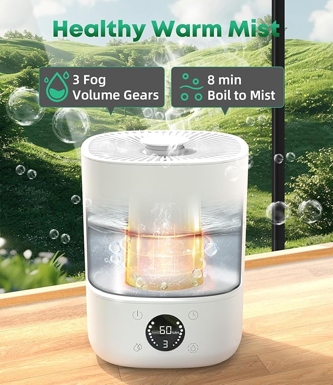 Warm Mist Humidifiers, 3.5L Humidifier with 304SS Ceramic Glaze Layer Heating Inner, Healthy Small Air Humidifier with Adjustable Constant Humidity for Bedroom