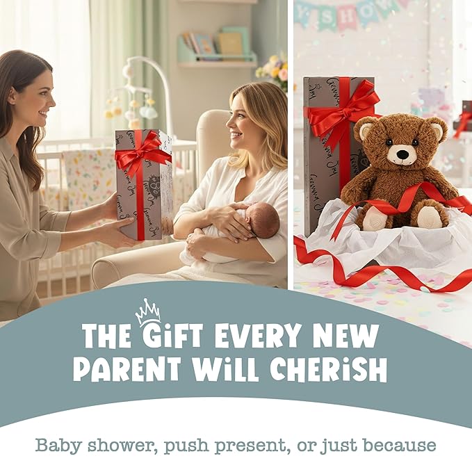 Gemma Joy Baby Sleep Soother Brown Bear for Baby – Cry Activated Heartbeat Stuffed Animal – Rechargeable Crib Soother with White Noise, Shush, Lullabies & Night Light – Newborn Essentials Must Haves