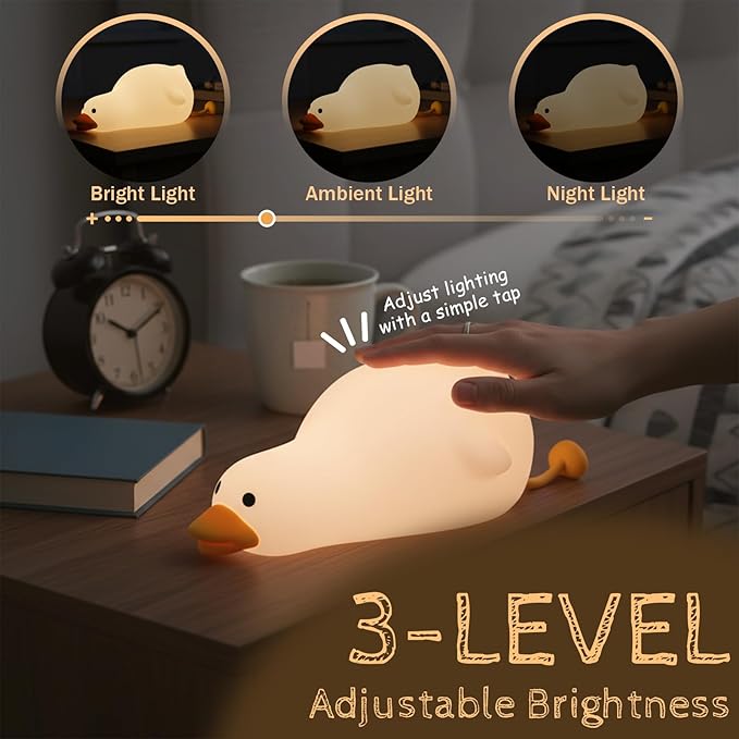 LED Duckling Night Light, Cute Duckling Three-Level Dimmable Night Light, Rechargeable Bedside Touch Lamp, Suitable for Boys and Girls Room Decoration
