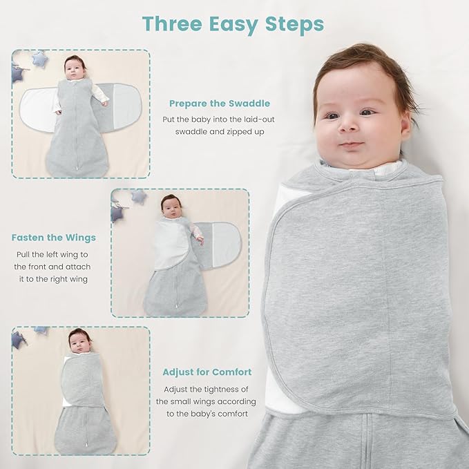 Baby Swaddle Sleep Sack 1.0 Tog 3-in-1 Cotton Baby Swaddle Blanket Wrap for Newborns 0-6 Months Grey