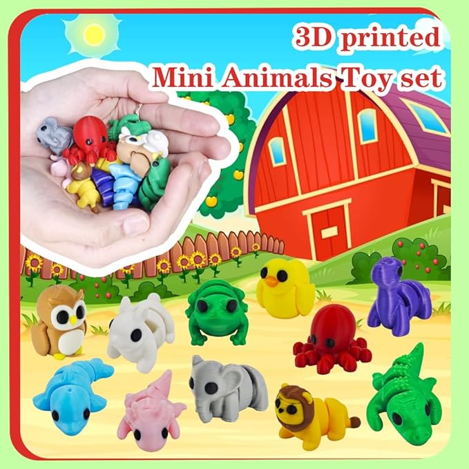 11 pcs Animal Figurines, 3D Printed Animal Figurines Set, Articulated, Party Favors, Pocket Fidget Toys Bulk, Goodie Bag Stuffers, Gifts for Boys Girls Toddlers, Office Desk Pets, Classroom rewards