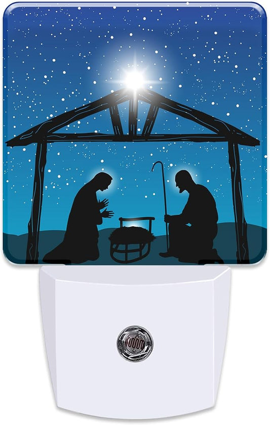 Christmas Christian Nativity Scene with Jesus Plug in Night Light with Auto Dusk to Dawn Sensor,Warm Night Lights for Boys Girls Bedroom Bathroom Hallway Kids Room Gifts