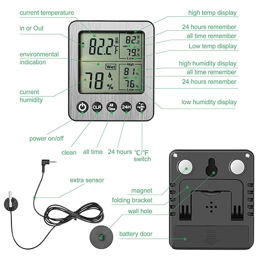2 PCS Refrigerator Thermometer Digital Freezer Fridge Thermometer with Extra Sensor Digital Indoor outdoorthermometer Hygrometer max and min Remember White ZZ20