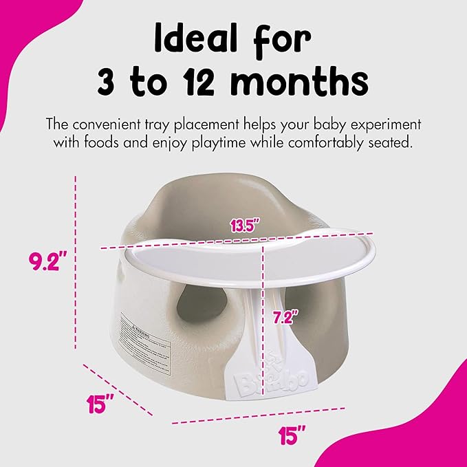 Bumbo Baby Floor Seat, Portable Infant Sit Up Activity & Eating Chair with Tray Accessory, Taupe - Feeding and Sitting Lounger for Babies and Infants Ages 3 to 12 Months