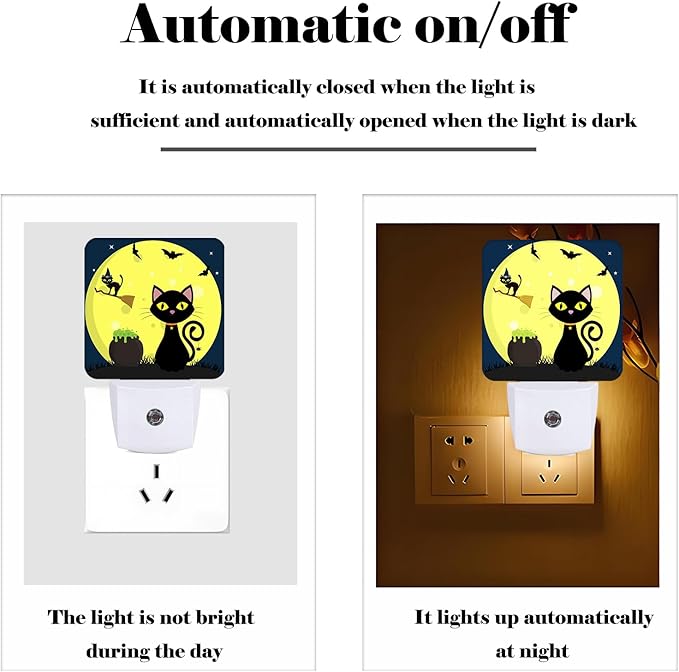Happy Halloween Cat Night Light,Plug Into Wall with Dusk to Dawn Light Sensors, Warm Nightlights for Bedroom, Bathroom, Hallway, Kitchen, Gifts Ideal for Boys Girls Women Men