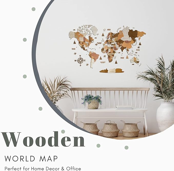 Wooden World Map 3D Art Large Wall Decor - Size (M & L & XL) Any Occasion Gift Idea - Wall Art For Home & Kitchen or Office (CALIFORNIA, 83,86" x 44,49")