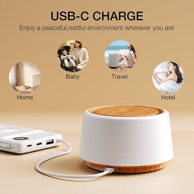 White Noise Sound Machine | White Noise Machine for Sleep | 30 Soothing Sounds | 10 Colors Night Light | Portable Sound Machine for Home Travel(Wood Grain)