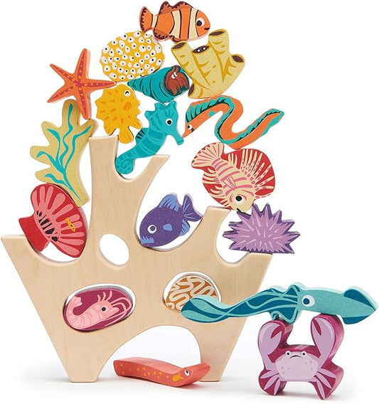 Tender Leaf Toys - Stacking Coral Reef - Colorful Wooden Stacking Coral Reef Toy Set Improving Balancing Activities Toy for Kids 18 Months+