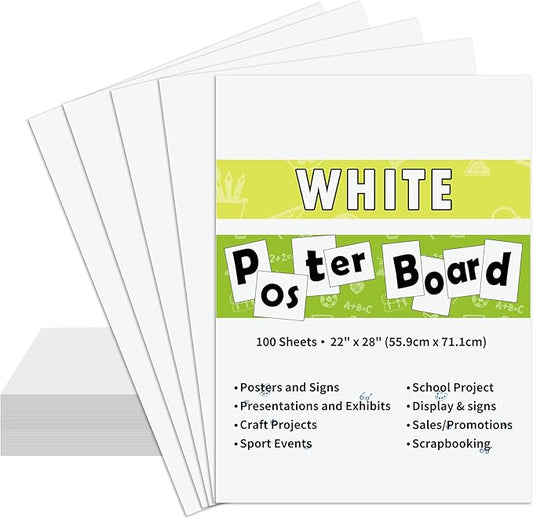 100PCS White 22"X28" Poster Board School and Craft Supplies,Super Value Poster Boards,Project Presentation Drawin
