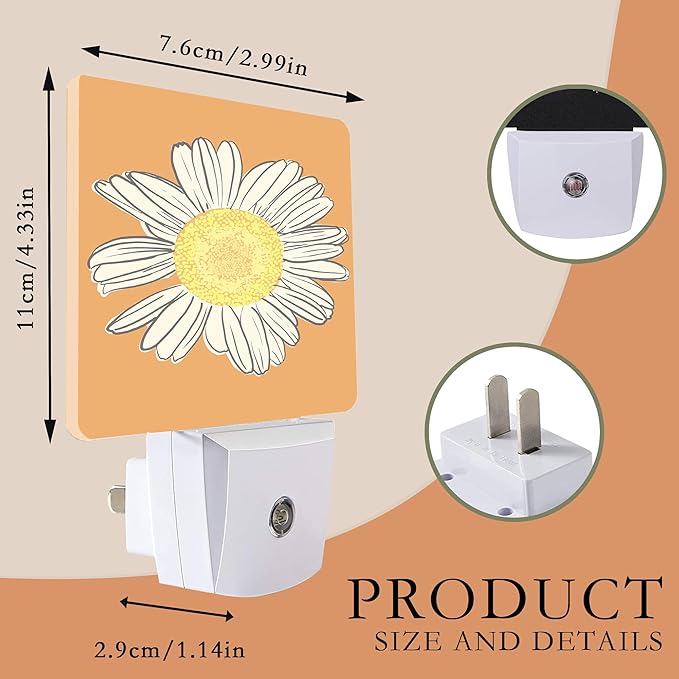 Daisy Night Lights Plug into Wall,Chamomile Night Light with Dusk to Dawn Sensor Night Light for Kid Girls Boys Women Men Room Decor,Hallway,Kitchen,Bathroom,Nursery,Stairs