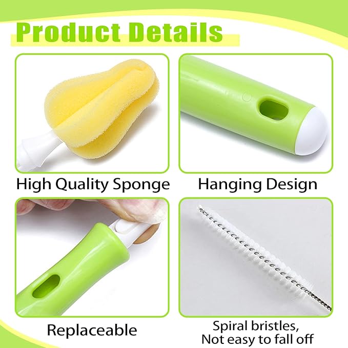 INVODA 24 Piece Sponge Nipple Bottle Brushes, Baby Bottle Brush with Nipple Cleaner, Replacement Heads and Straw Brushes