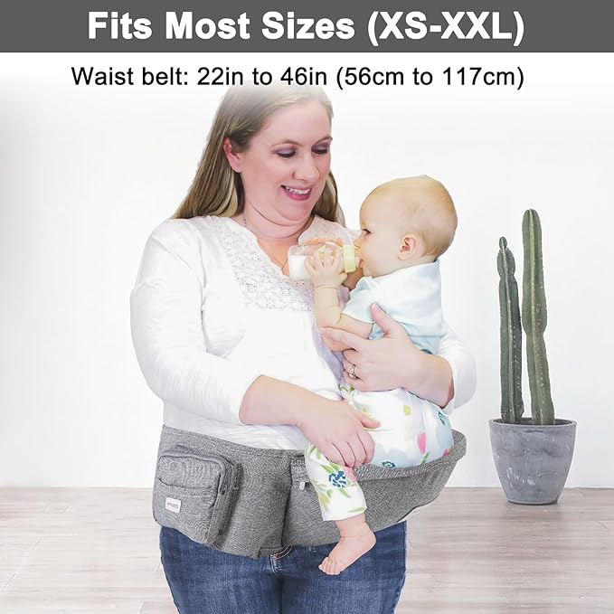 Baby Hip Carrier, Baby Carrier with Adjustable Waistband & Breathable Mesh, Ergonomic Carrier with Non-Slip Hip Seat Surface for Newborns & Toddlers, Light Grey