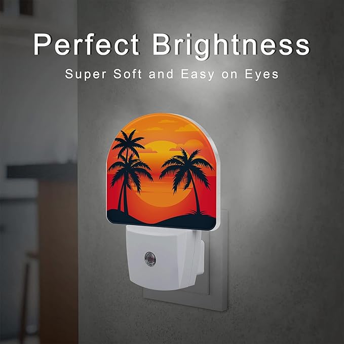 Palm Tree with Sunset Night Light Plug into Wall, Tropical Summer Beach Dusk to Dawn Night Light,0.5w Energy Saving Sleep Friendly Nightlights for Kids Boys Girls Home Decor