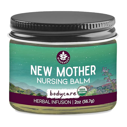 WishGarden Herbs New Mother Nursing Balm - Certified Organic Nipple Balm with Marshmallow Root & Calendula Flower, Hydrates and Soothes Dry and Cracked Nipples, Safe for Baby, Lanolin-Free, 2oz
