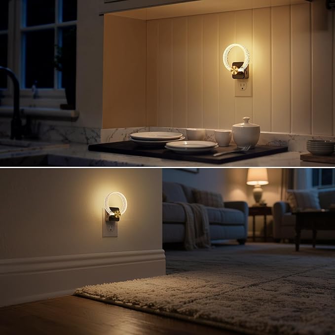 DORESshop LED Night Lights Plug Into Wall，Acrylic Decorative Night Light with Dusk-to-Dawn Sensor, Dimmable Nightlights, Adjustable Brightness for Bathroom, Hallway, Bedroom,Kids Room,Soft White