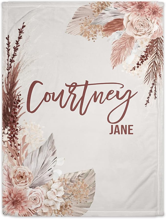 Girls Love A Monogram - Personalzied Floral Baby Blankets for Girls - Custom Baby Blankets for Girls with Name - Personalized Baby Girl Shower Gifts (Beige, 50 X 60 Kids)