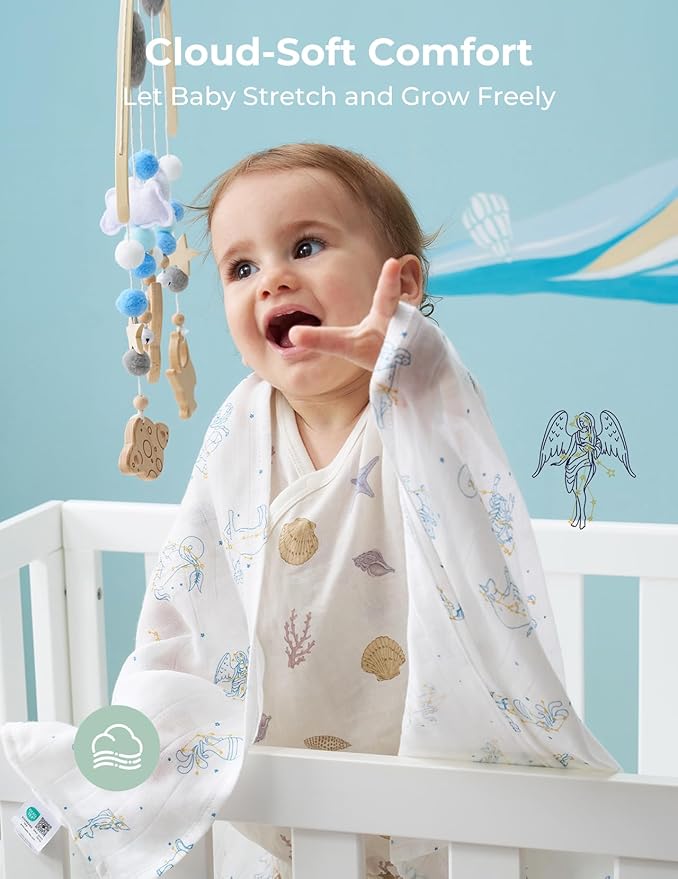 Momcozy Muslin Swaddle Blankets, Ultra Soft Neutral Registry Essentials, Angelic Starlight Zodiac Magic, Breathable Large 47'' x 47'' Newborn Boys Girls Receiving Blanket