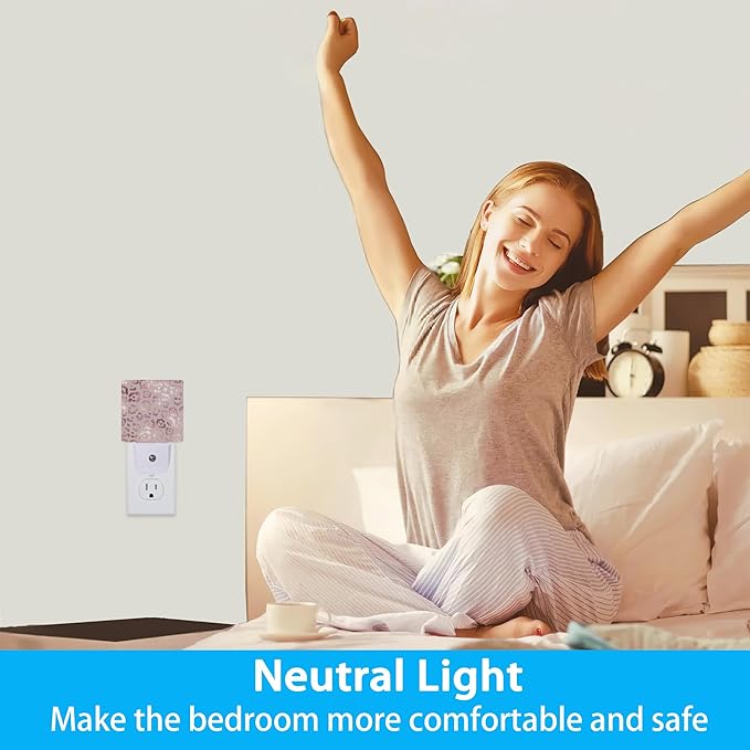 Night Lights Plug into Wall Rose Gold Leopard Night Lights Dusk to Dawn Sensor Led Lamp for Women Men,Led Lights for Stairway/Hallway/Bedroom,0.5W