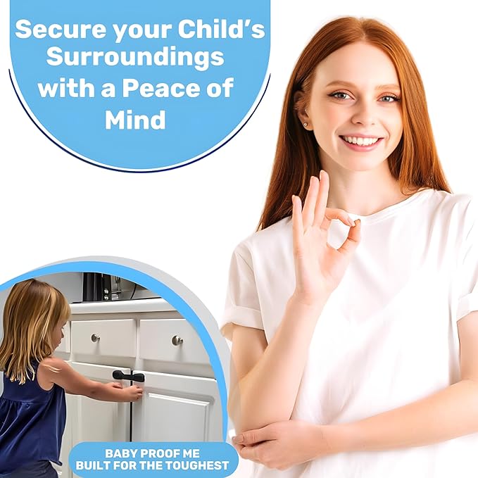 3M Adhesive Child Safety Strap Locks by Baby Proof Me, Baby Latches for Cabinets, Dishwashers, Fridges, Ovens and Trash Cans, Stain Free Toilet Lock (12 Safety Latches)