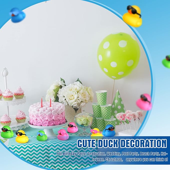 Chivao 36 Pcs Mini Rubber Ducks with 36 Sunglasses Rubber Ducks in Bulk Bathtub Duckies Toys for Kids Christmas Valentine Gifts Birthday Party Favors Cruise(Multi Color,Duck with Sunglasses)