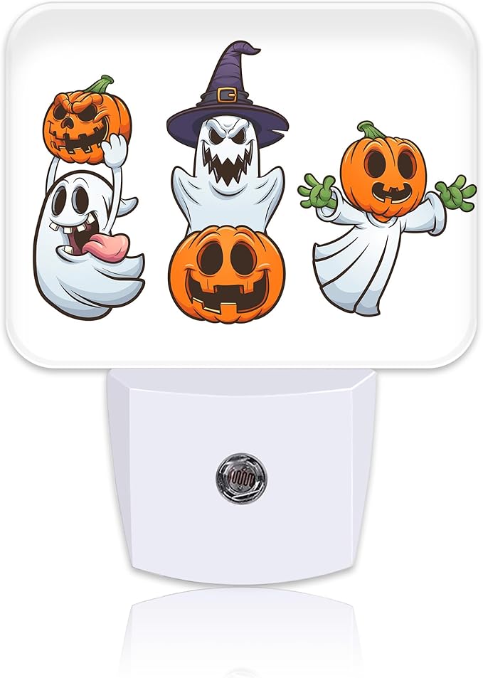 Halloween Funny Ghost Night Light for Kids Girls Boys, Halloween Pumpkin LED Night Light Plug into Wall with Dusk to Dawn Sensor for Bedroom, Hallway, Kitchen, Bathroom, Stairs Decor