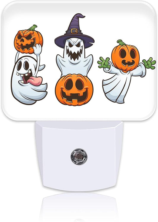 Halloween Funny Ghost Night Light for Kids Girls Boys, Halloween Pumpkin LED Night Light Plug into Wall with Dusk to Dawn Sensor for Bedroom, Hallway, Kitchen, Bathroom, Stairs Decor