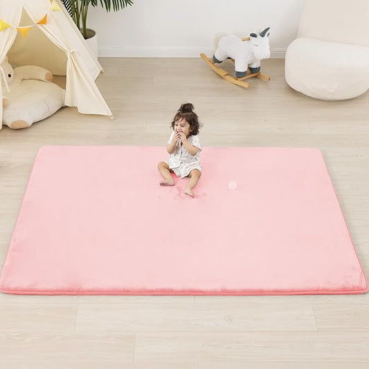 1.3" Thick Baby Floor Play Mat 59x79, Basic Padded Foam Mat for Tummy Time Crawling, Non Slip Cushioned for Babies Toddlers Infants Kids (Pink)