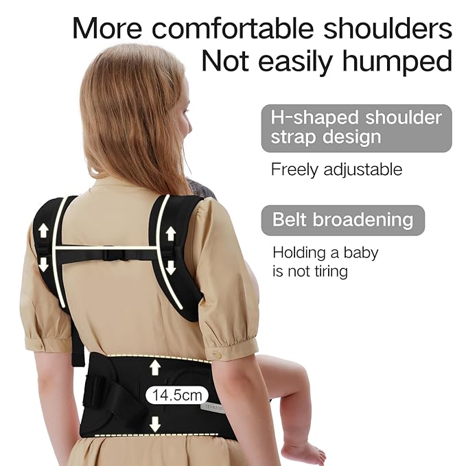 Baby Carrier Newborn to Toddler with Hip Seat, Multifunction Baby Hip, 4-in-1 Ergonomic Infant Carrier (Ergonomic M Position) Adjustable & Removable Baby Holder Carrier for 0-36 Months (Black)