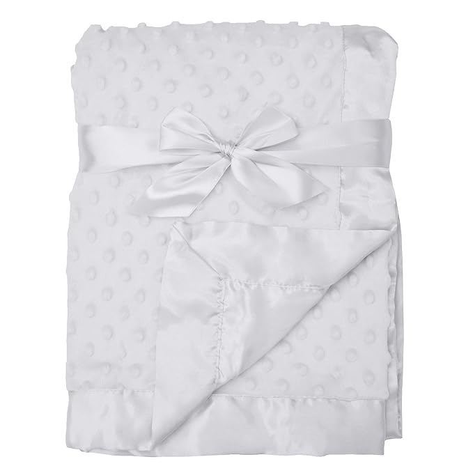 American Baby Company Heavenly Soft Chenille Receiving Blanket, 2-Layer Design with Minky Dot & Silky Satin, White, 30" x 40" for Boys and Girls