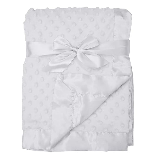 American Baby Company Heavenly Soft Chenille Receiving Blanket, 2-Layer Design with Minky Dot & Silky Satin, White, 30" x 40" for Boys and Girls