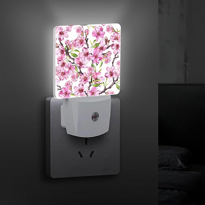 Spring Flowers Blossom Plug in Night Light with Auto Dusk to Dawn Sensor,Warm Night Lights for Boys Girls Bedroom Bathroom Hallway Kids Room Gifts