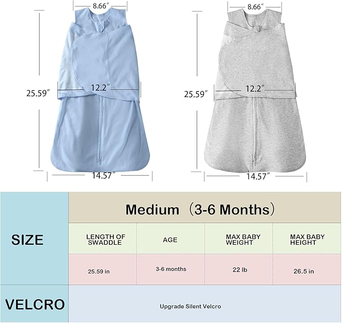 Baby Sleep sack Swaddle,Swaddles 3-6 Months,3-Way Adjustable Wearable Transition Blanket 100% Organic Cotton 2-Piece,12-18 lbs,1.0 TOG(Blue&Grey)