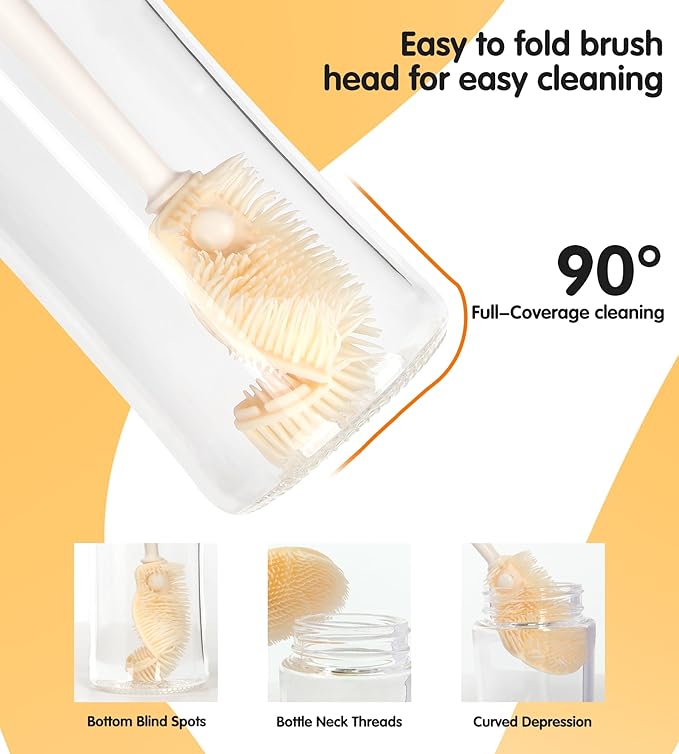 Long Handle Bottle Cleaning Brush Set, 4-in-1 Silicone Baby Bottle Cleaner Brush Kit, Multifunctional Water Bottles Washer for Travel, Baby Bottles, Breast Pump, Spout, Nipple & Straw