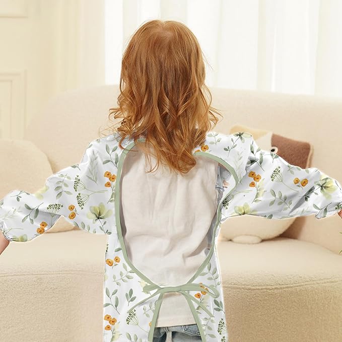 2-Pack Long Sleeve Baby Bib,Coverall Baby Bibs for Eating,Waterproof,Attaches to Highchair&Table,Ages 1 to 3 Years