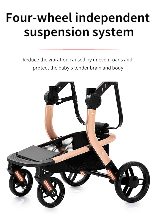 PU Leather 2 in 1 Baby Stroller, Convertible Pram, Reversible Standard Stroller, Portable Buggy, Infant Carriage, Foldable High Landscape Pushchair Toddler Newborn (2US518-Khaki)