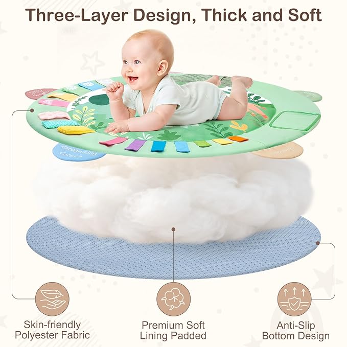 Baby Play Gym Mat Tummy Time Mat, Washable Baby Activity Play Mat for Sensory, Visual, Hearing, Touch Development, Baby Toys Shower Gift for Newborn