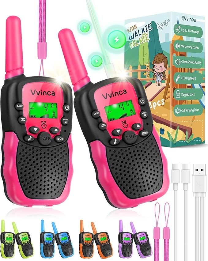 Walkie Talkies for Kids, Rechargeable Long Range Gift Toy for Ages 3 4 5-7 8-12 Year Old Girl Boy with 22 CH 2 Way Radio Flashlight 3 Mile Long Range Walkie Talkie for Outdoor Game Camping 2 Pack