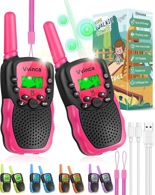 Walkie Talkies for Kids, Rechargeable Long Range Gift Toy for Ages 3 4 5-7 8-12 Year Old Girl Boy with 22 CH 2 Way Radio Flashlight 3 Mile Long Range Walkie Talkie for Outdoor Game Camping 2 Pack