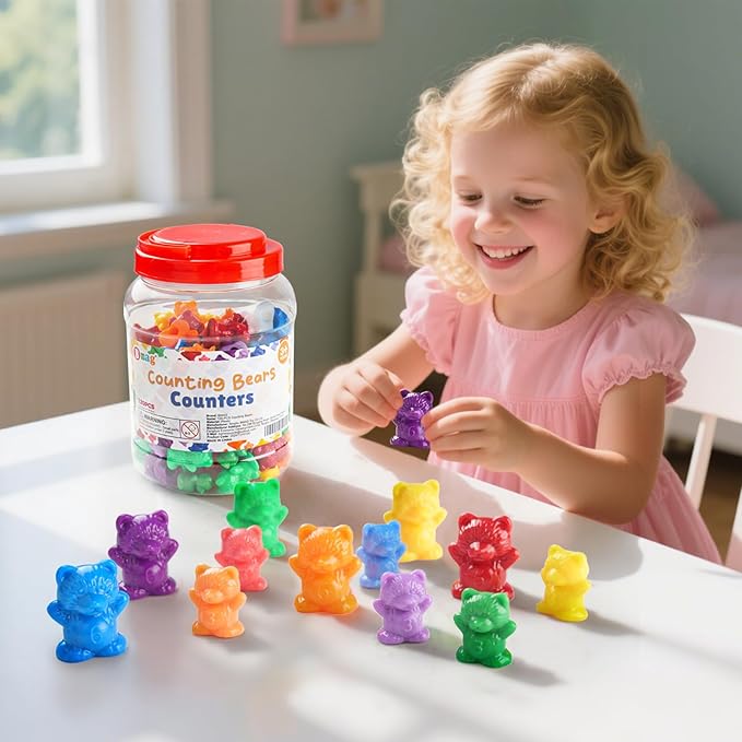 Bmag 120 PCS Counting Bears Math Manipulatives (60 Large & 60 Small Bears in 12 Colors), Color Sorting Toys for Toddlers 3+, Preschool & Kindergarten STEM Learning Educational Toys with Storage Jar
