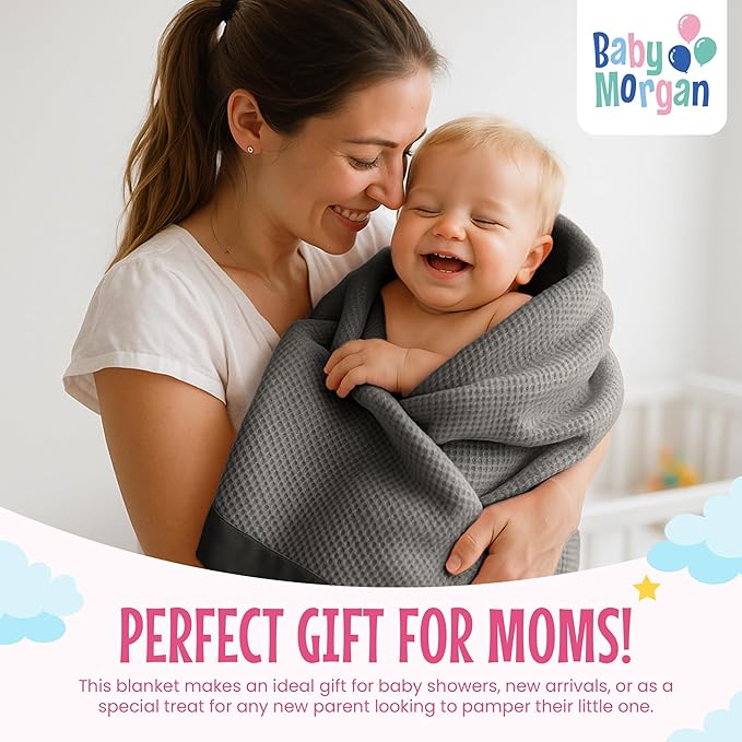 Blankets - Thermal Waffle Warm Baby Blanket for Crib - Soft and Cozy Baby Crib Blanket for Nursery, Stroller, or Naptime Comfort - Ideal Shower Gift - Gray, Nylon Trim (36" x 50")