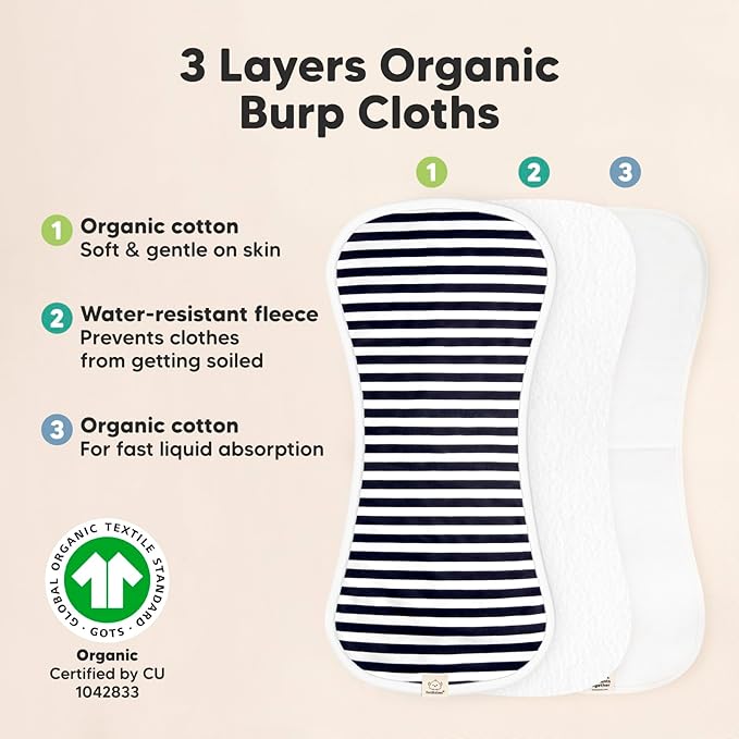 Organic Burp Cloths Baby Boy & Girl - 5-Pack Super Absorbent Cotton Burping Cloths for Babies, Soft & Plush Newborn Spit Up Rags, Infant Towels for Milk Spit Up, Unisex, Large 21" x 10" (Adventurer)