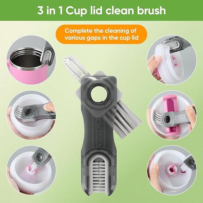 3 PCS Bottle Clean Brush Set, Long Wooden Handle Bottle Cleaner Brush for Stanley Cup Tumblers, 3 in1 Cup Lid Cleaning Brush, Long Straw Brush,Water Bottle Clean Brush Kit for Bottle Cups Coffee Mugs