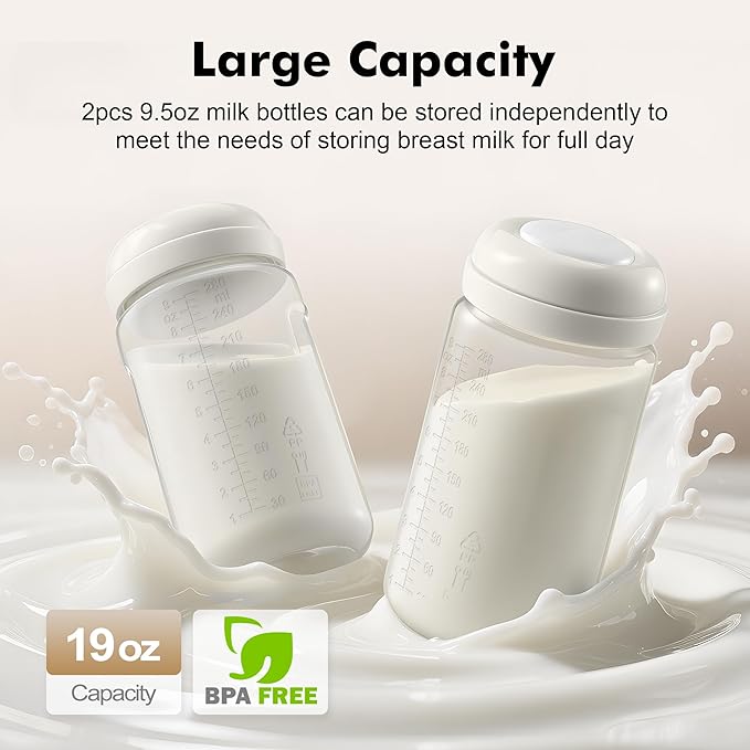 Portable Breast Milk Cooler - 19oz Breast Milk Cooler Bottle with 2pcs Baby Bottles, Breast Milk Chiller with Stainless Steel Ring Cooling for 24 Hours, Breastfeeding Essentials for Travel Outdoor