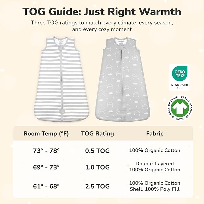 Mama Cheetah Baby Sleep Sack 2.5 TOG, Organic Cotton Baby Wearable Blanket with Two-Way Zipper, Swaddle Transition Baby Sleeping Bag for Newborn Infant Toddler Boy Girl, 0-6 Months