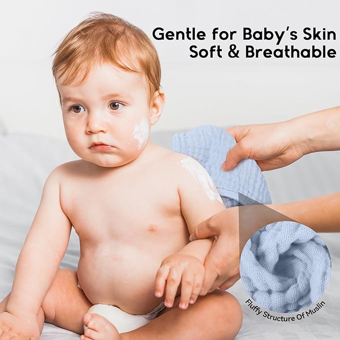 Muslin Burp Cloths for Baby 100% Cotton Burping Cloths for Boys Girls Large 20''X10'' Extra Soft and Absorbent 12 Pack - Gradient White Blue